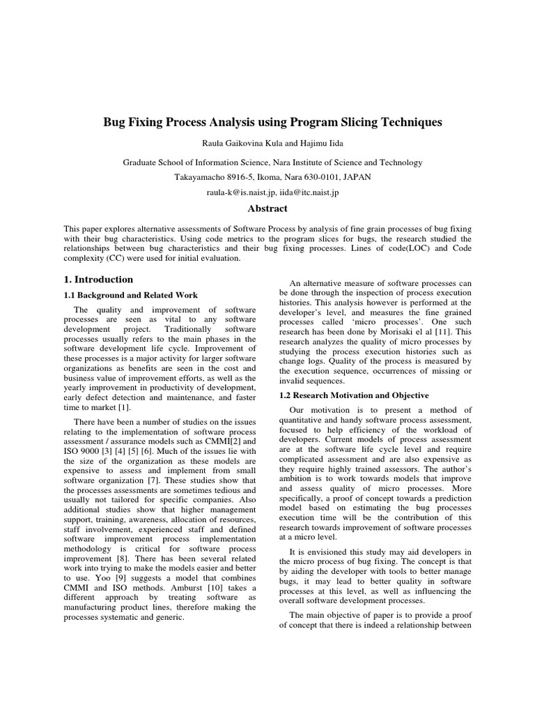 Bug Fixing Process Analysis Using Program Slicing Techniques | PDF ...