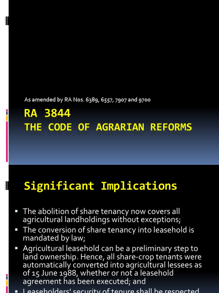 Agricultural Land Reform Code of the Philippines (RA 3844 PDF