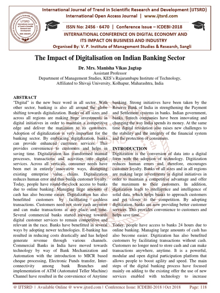 Impact of Digitalisation on Indian Banking | PDF | Automated Teller ...