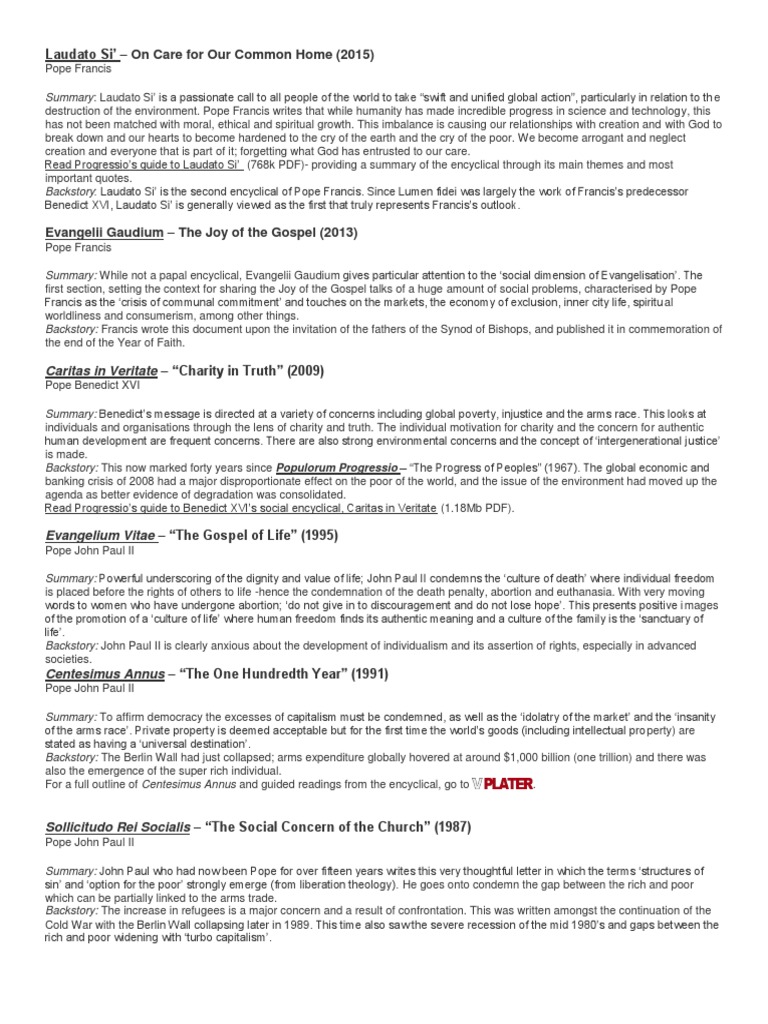 Laudato Si On Care For Our Common Home 2015 Caritas In Veritate