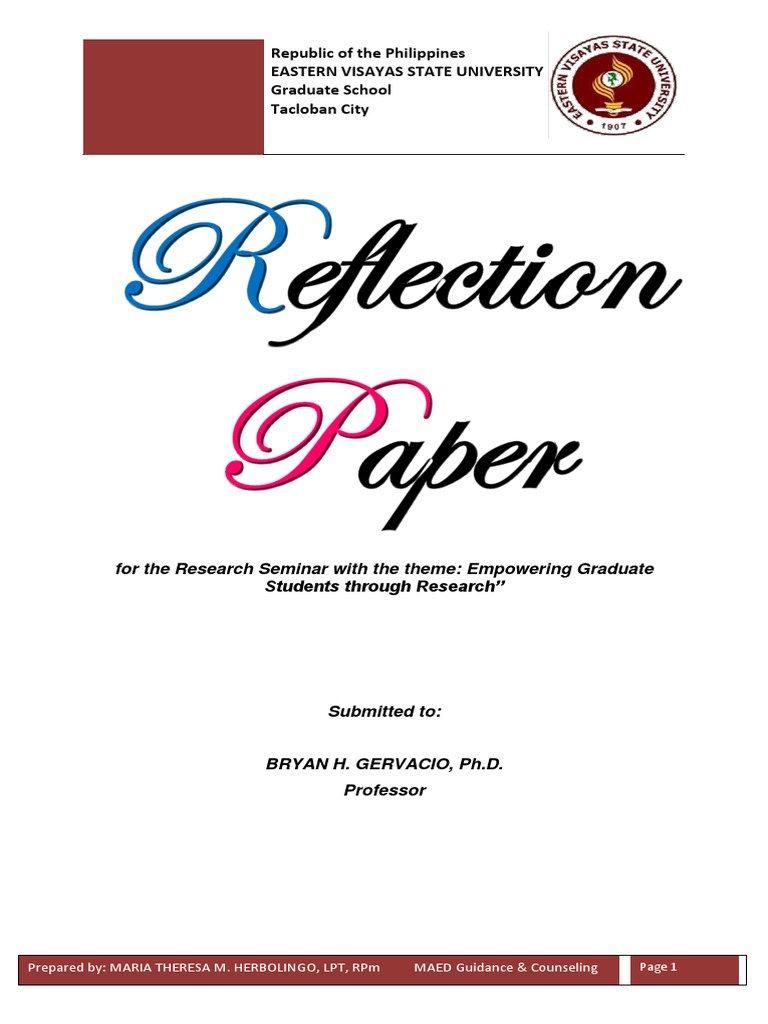 Reflection Paper Re-Seminar in Writing Thesis Proposal | PDF ...