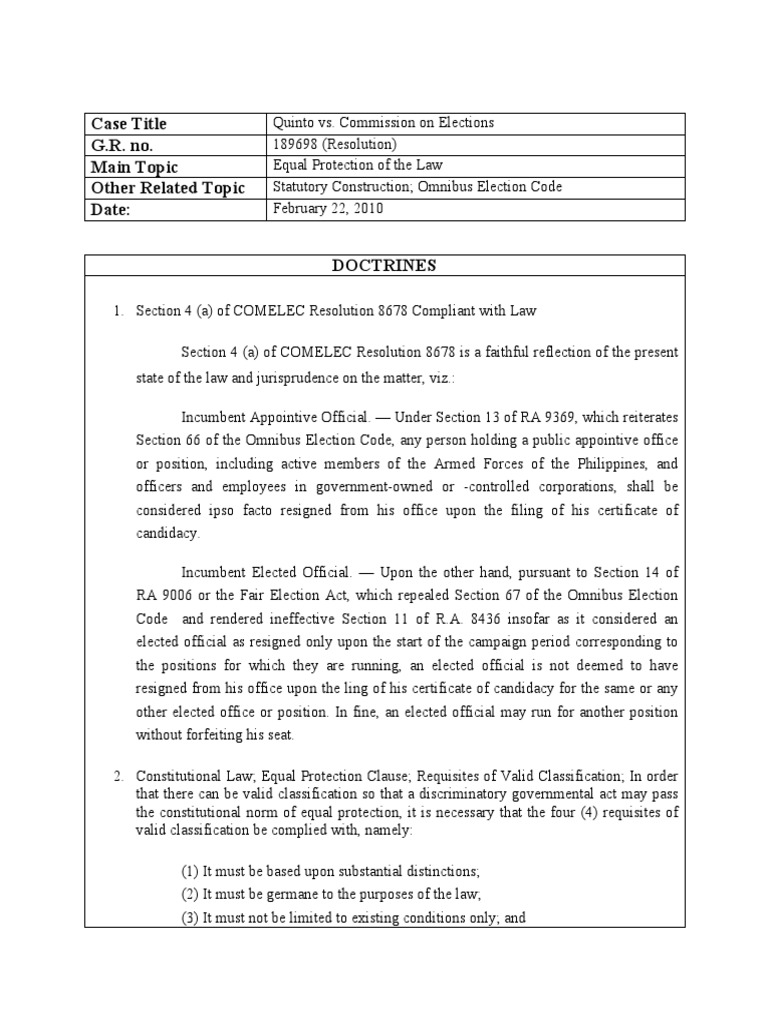 Quinto vs comelec pdf pdf virtue public law