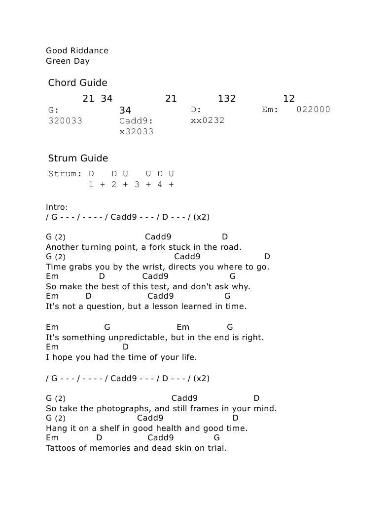 Good Riddance Chord and Strum Guide | PDF