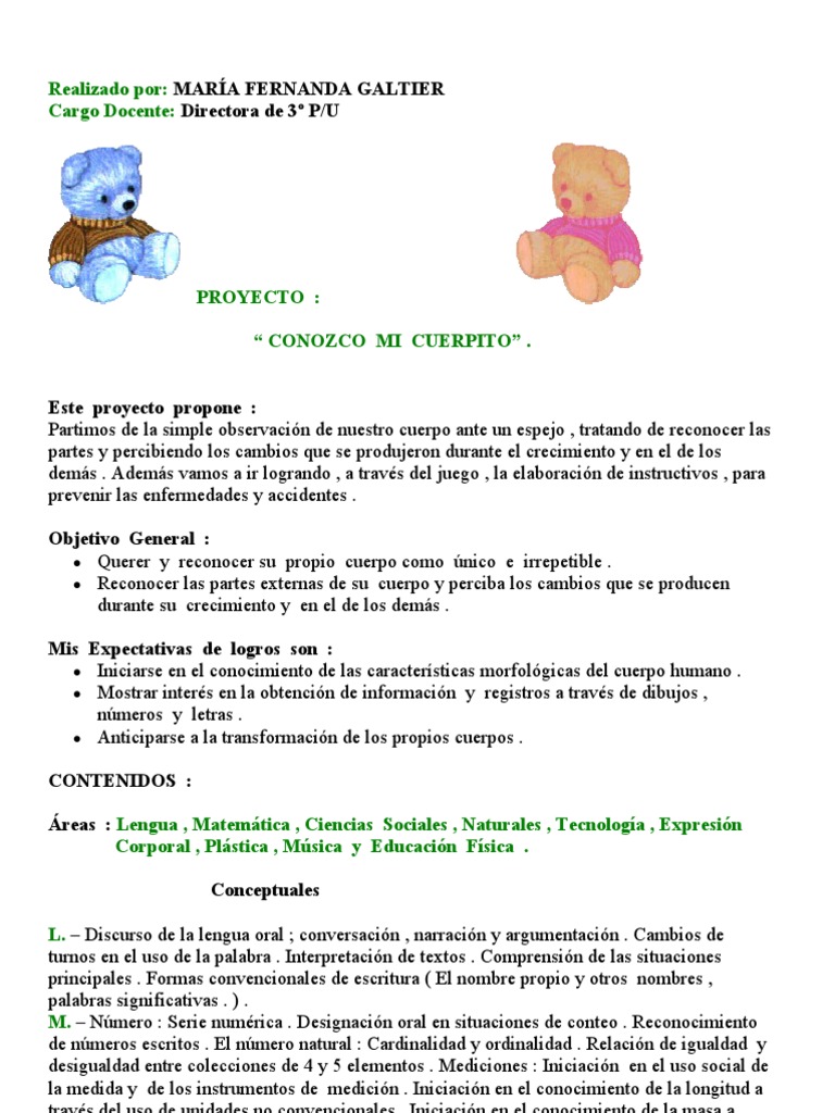 Proyecto Conozco Mi Cuerpito Nivel Inicial Sala De 5 Anos Educacion De La Primera Infancia Educacion Avanzada
