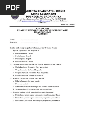 Soal Pre Test Pelatihan Kader