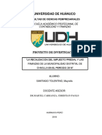 La Recaudación de Impuesto Predial y Las Finanzas de La Municipalidad Distrital de Chaglla en El Periodo 2018