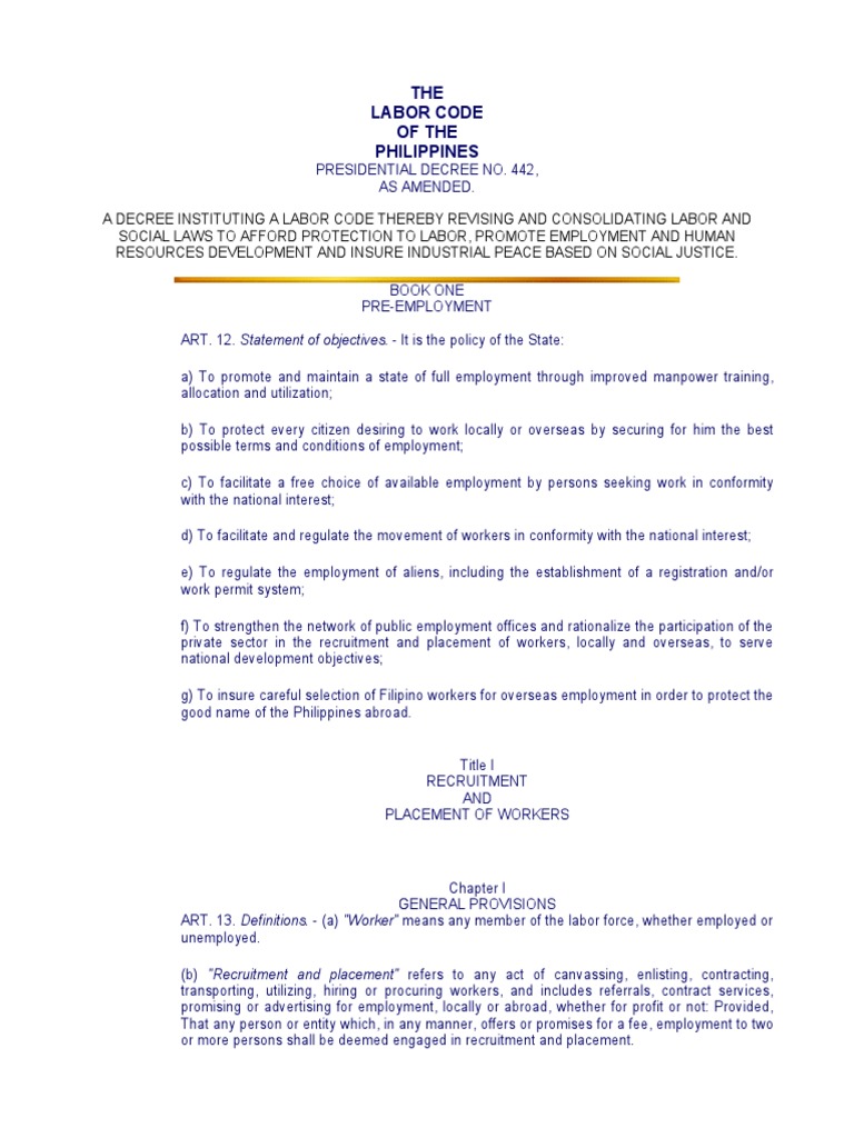 THE Labor Code of The Philippines: Chanroblesvirtuallawlibrary | PDF ...