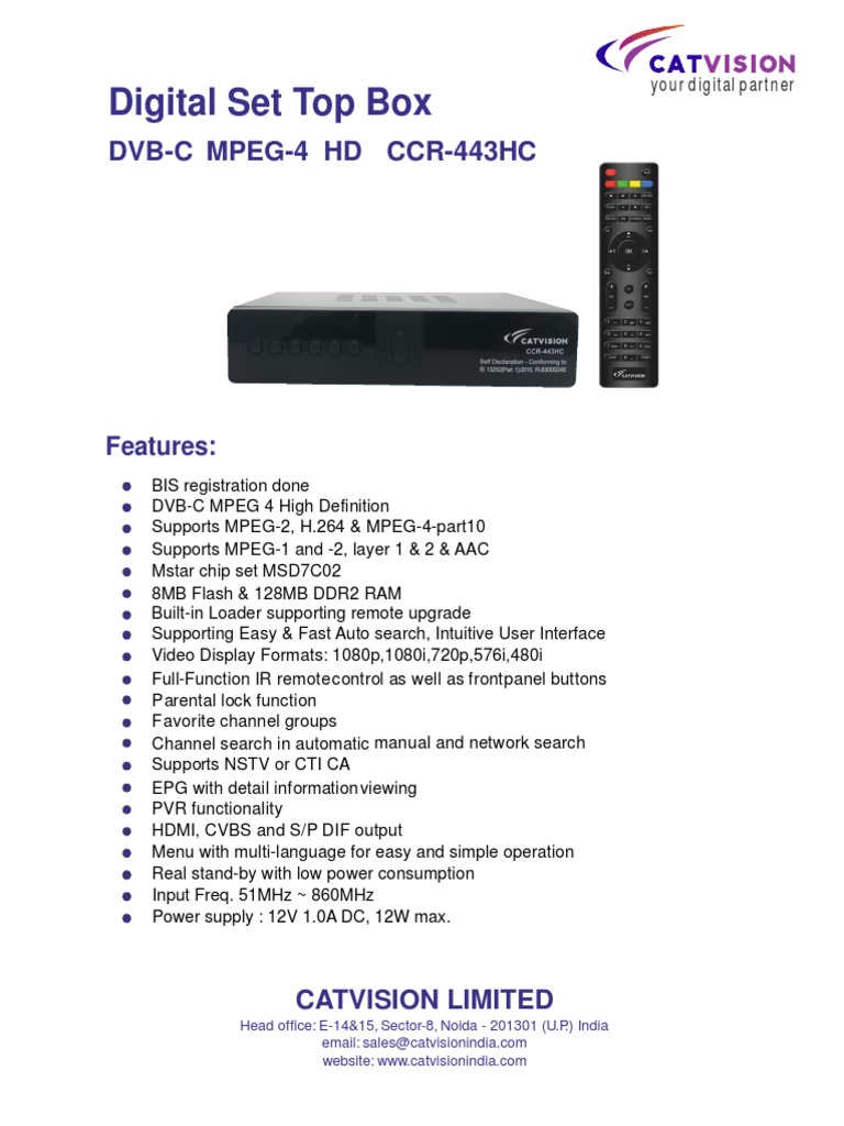 Catvision MPEG 4 HD STB CCR 443HC Brochure | PDF | Business | Computers