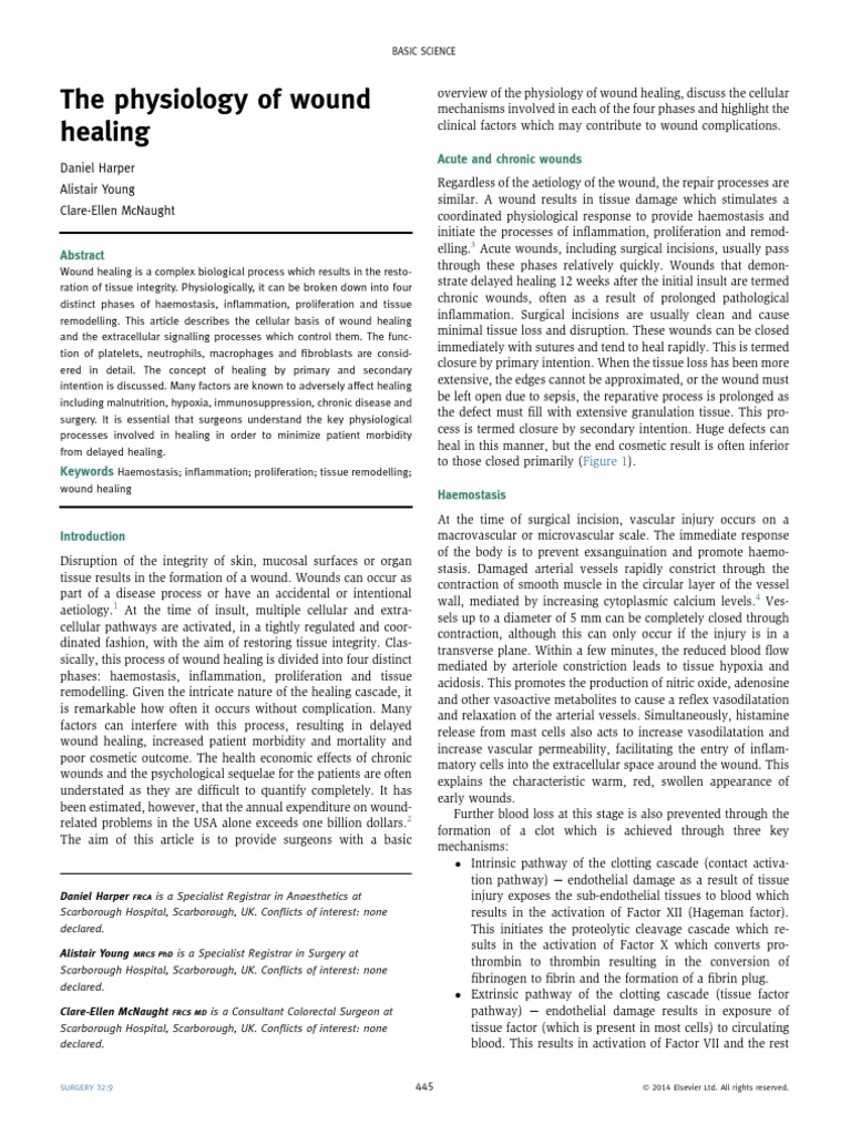 Physiology of Wound Healing PIIS0263931914001343 | PDF | Wound Healing ...