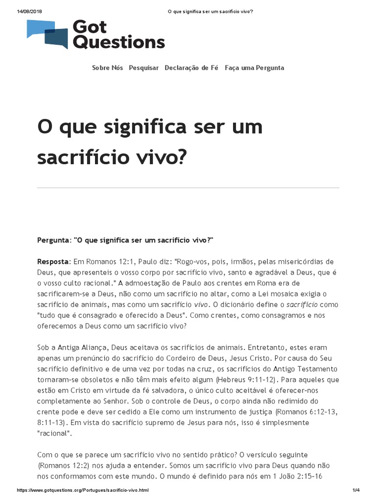 O Que Significa Ser Um Sacrifício Vivo | PDF | Sacrifício | Deus