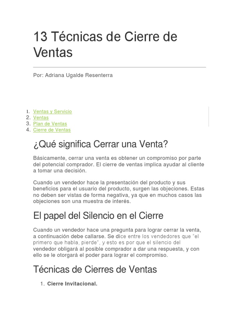 Técnicas Efectivas de Cierre de Ventas | PDF | Cliente | Opción (Finanzas)