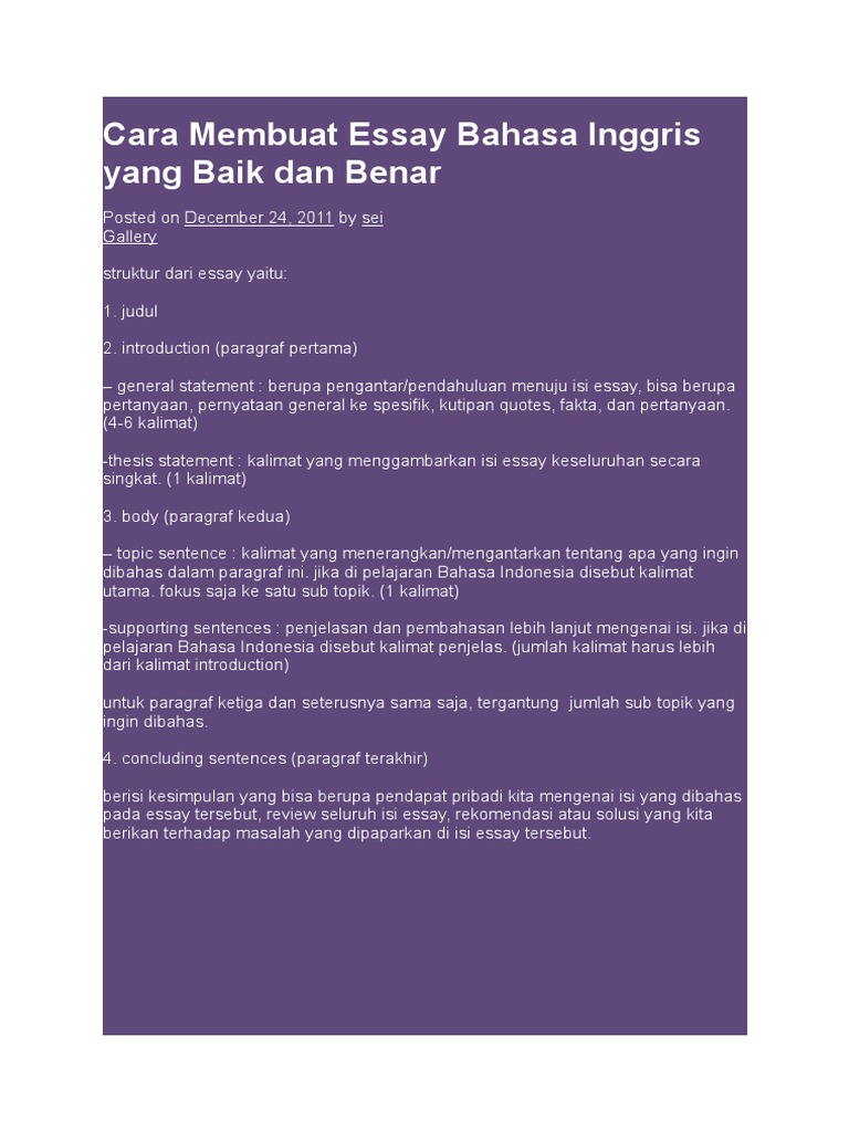 Cara Membuat Essay Bahasa Inggris Yang Baik Dan Globalisasi