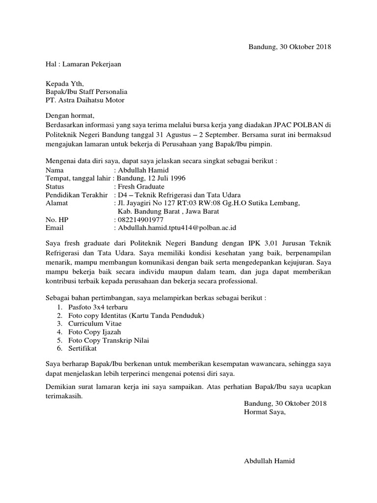 37 Contoh Surat Lamaran Job Fair 2018