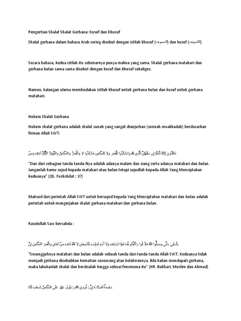 Pengertian Shalat Shalat Gerhana