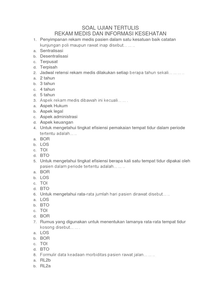 Soal Ujian Tertulis Rekam Medis Dan Informasi Kesehatan