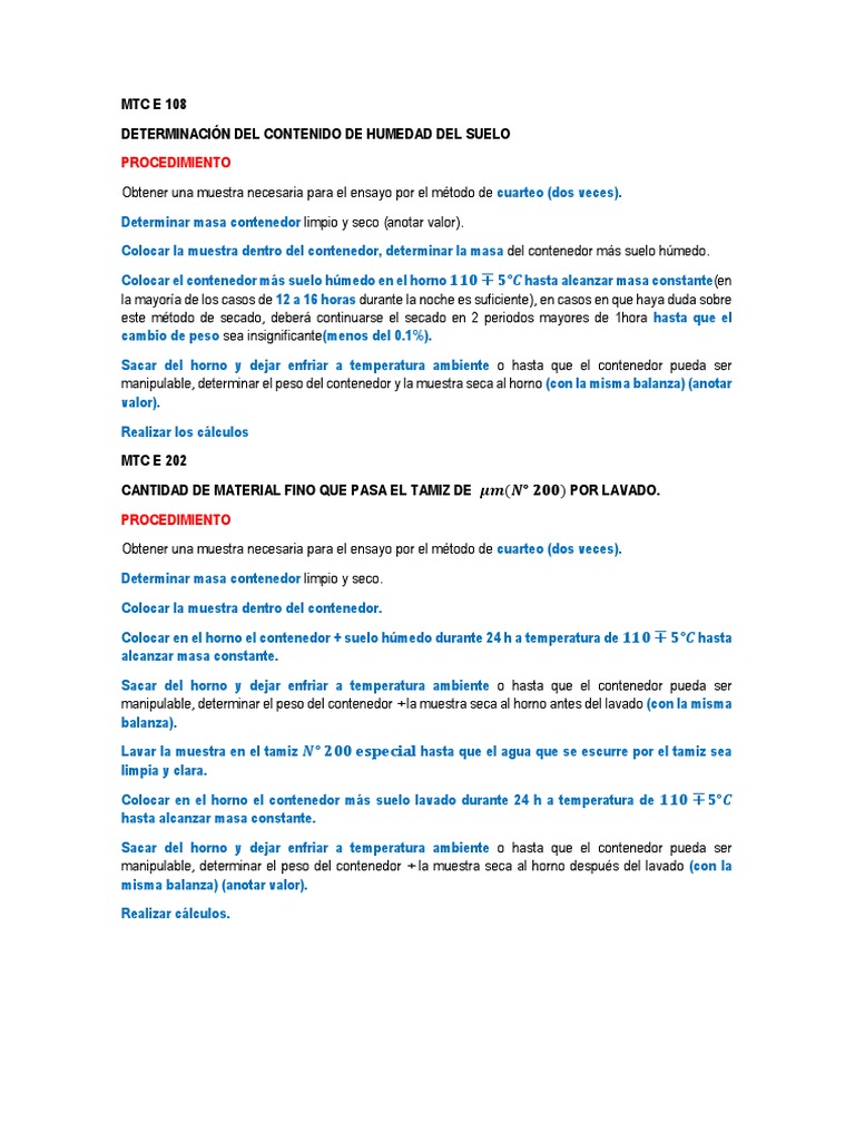 Procedimientos MTC E 108 y E 202 | PDF | Ciencia y matemáticas | Tecnología