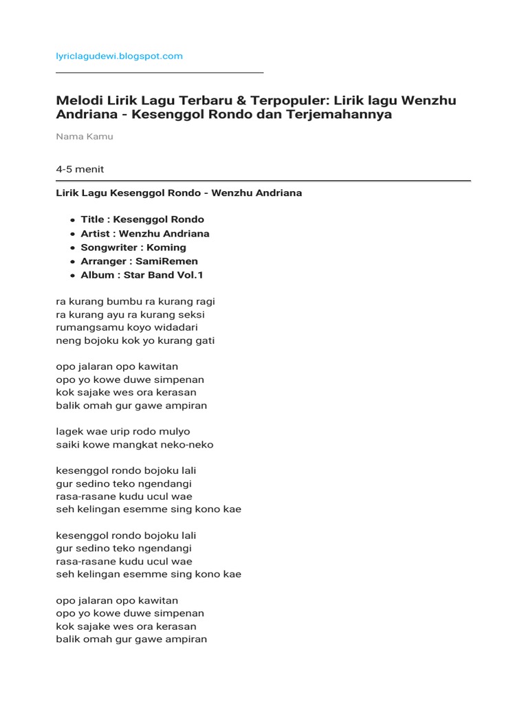 Lirik Lagu Undangan Rabi Dan Terjemahan Ndx A K A Liriklagukita 1