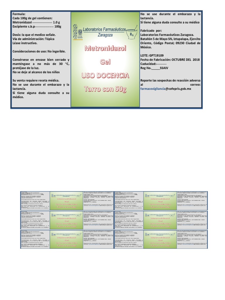 Metronidazol Etiqueta | PDF