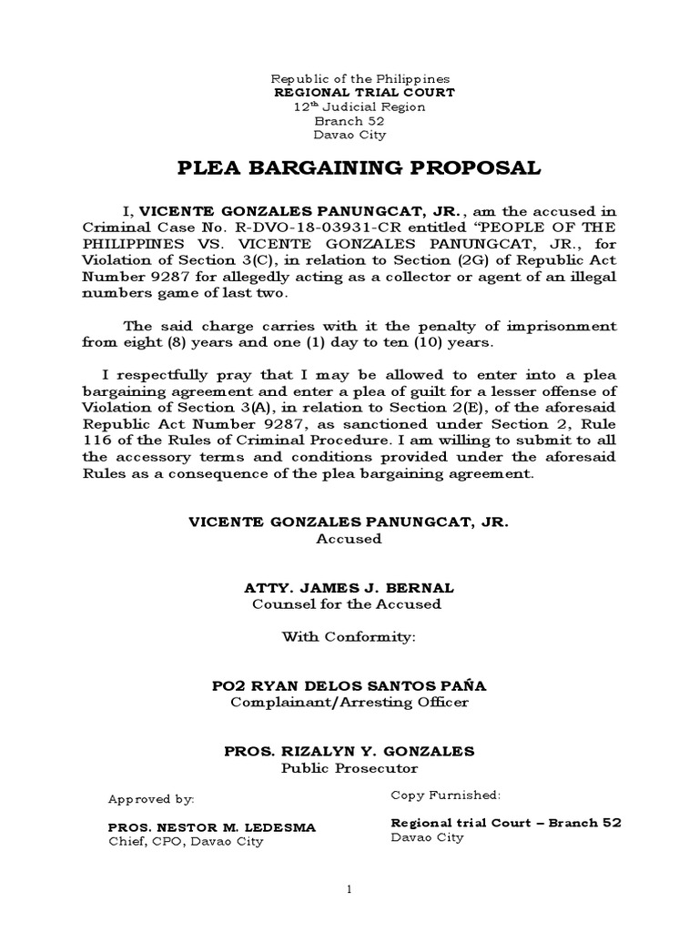 Plea Bargaining Proposal in Davao City | PDF