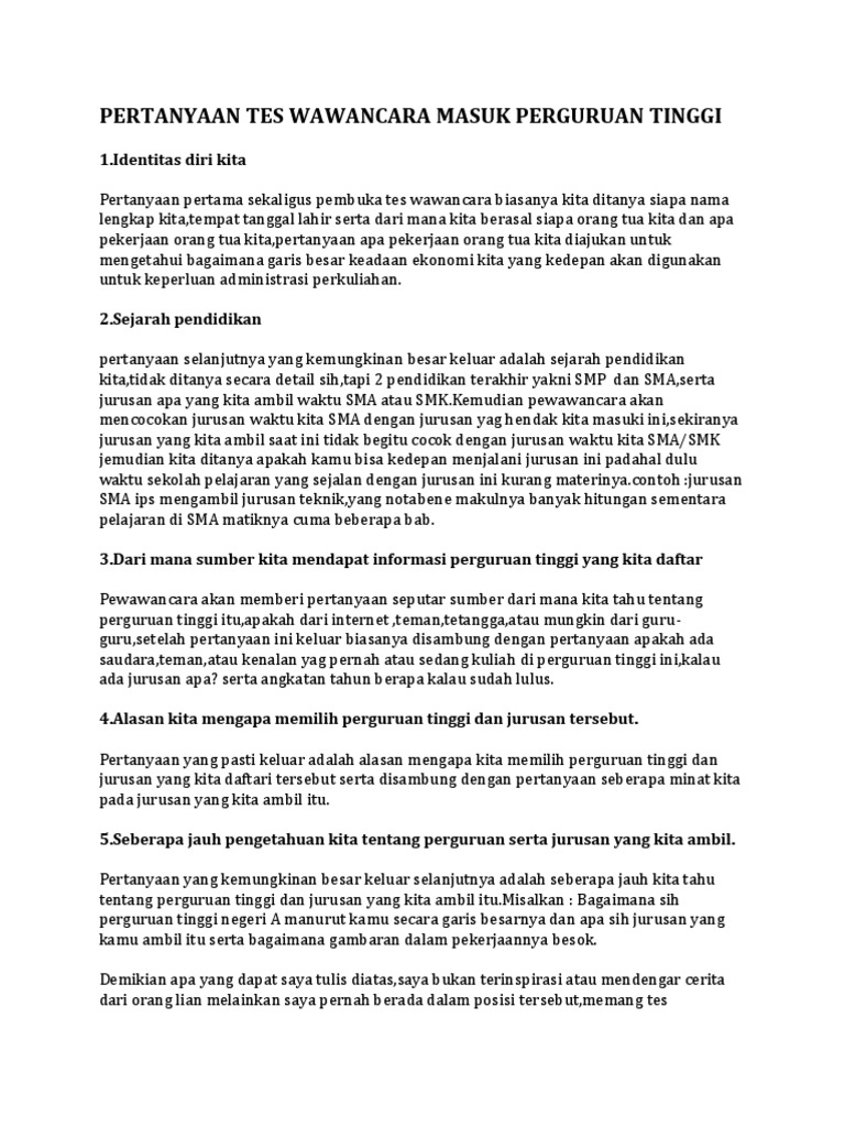 Tes Wawancara Masuk Perguruan Tinggi