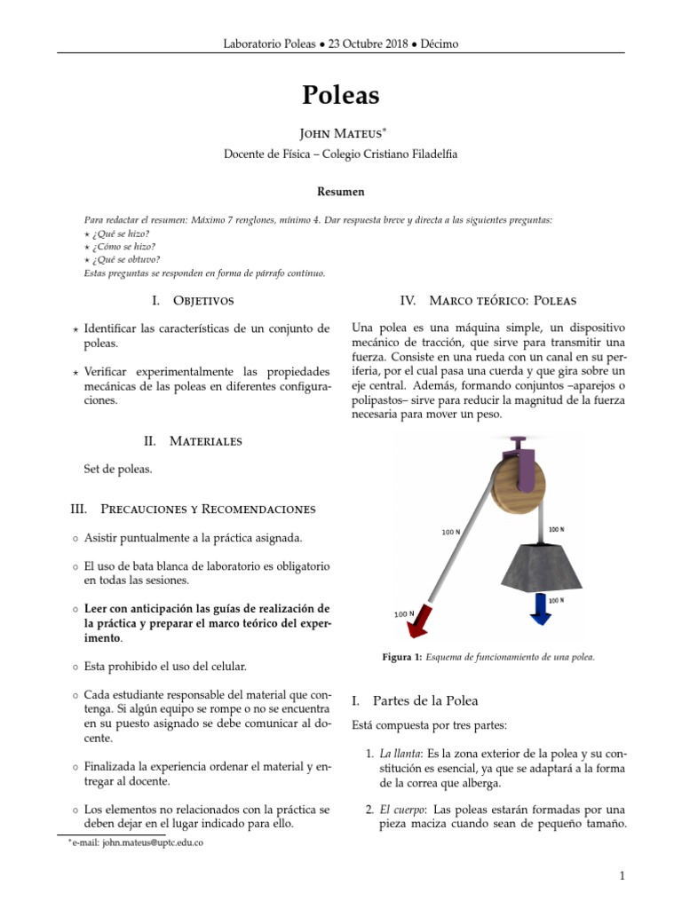 Laboratorio Sobre Poleas | PDF | Ingeniería mecánica | Mecánica