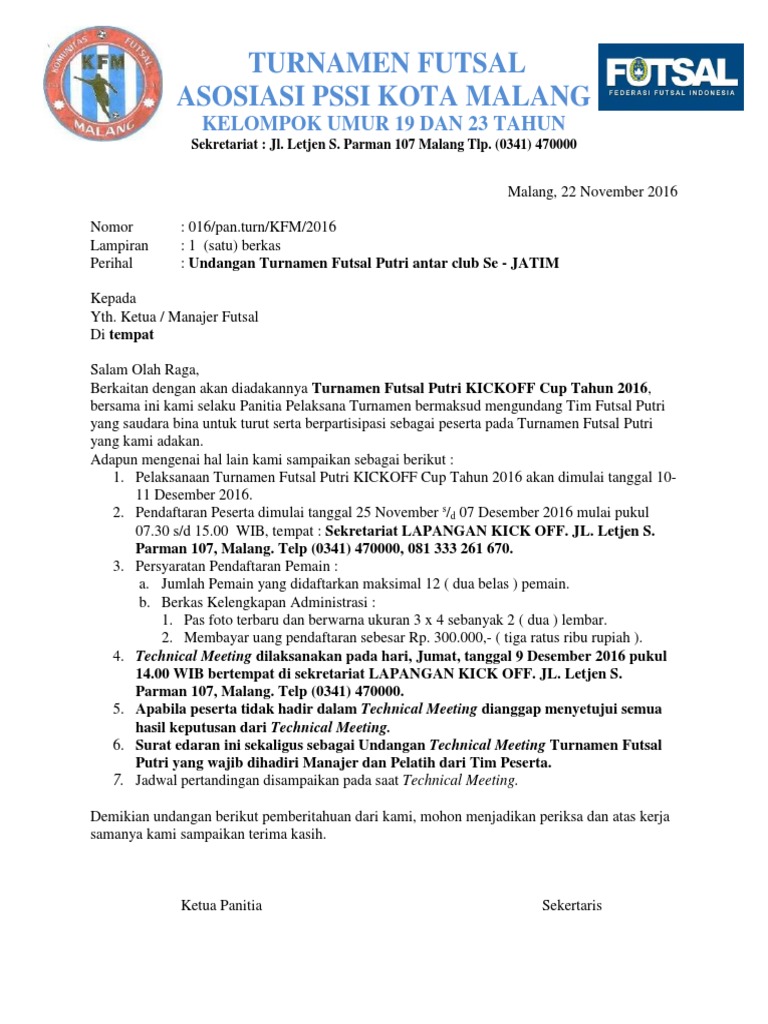 Surat Undangan Turnamen Futsal Anatar Smp Pdf