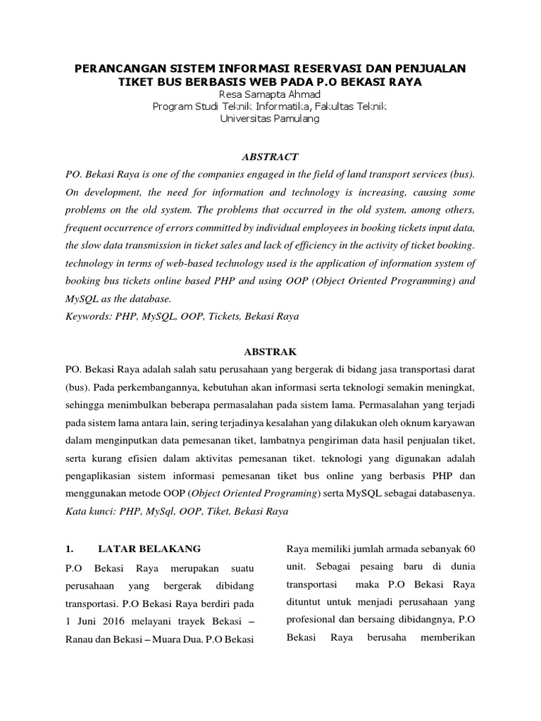 Jurnal Perancangan Sistem Informasi Reservasi Dan Penjualan Tiket Bus