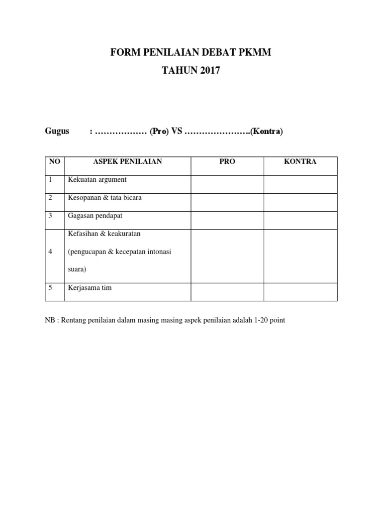 Form Penilaian Debat Pkmm Pdf