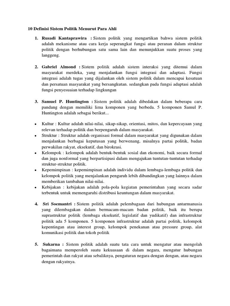 10 Definisi Sistem Politik Menurut Para Ahli Pdf