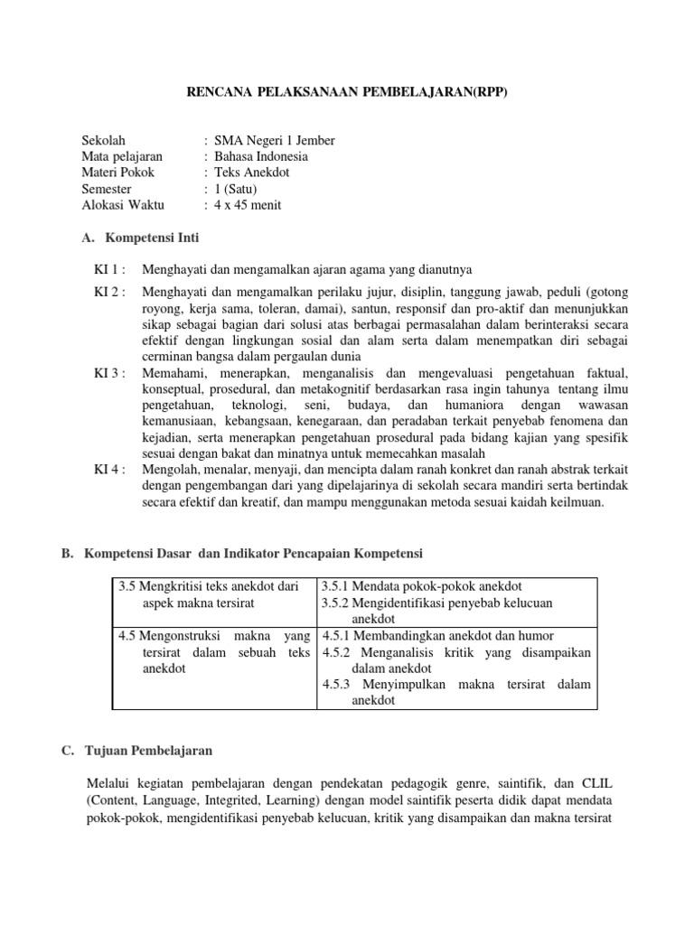 Rpp 3 5 Teks Anekdot
