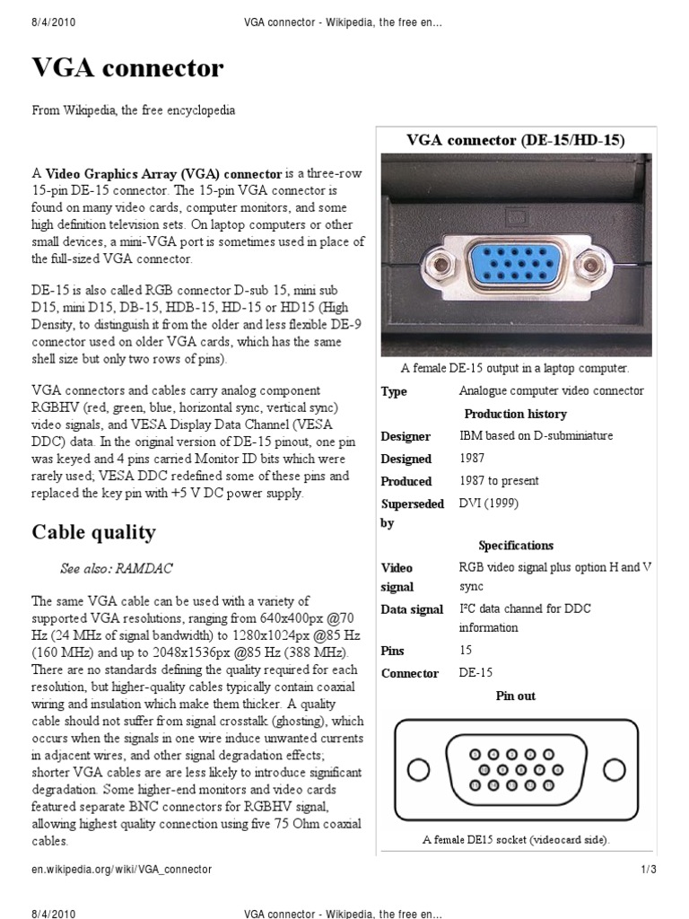 VGA Connector Wikipedia, The Free Encyclopedia Computer Hardware