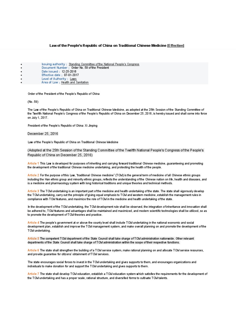 China's TCM Law Overview | PDF | Traditional Chinese Medicine | Physician