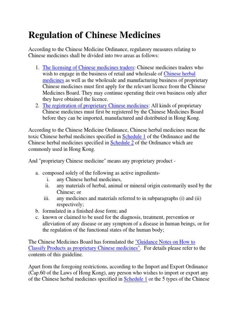 Regulation of Chinese Medicines | PDF | Traditional Chinese Medicine ...