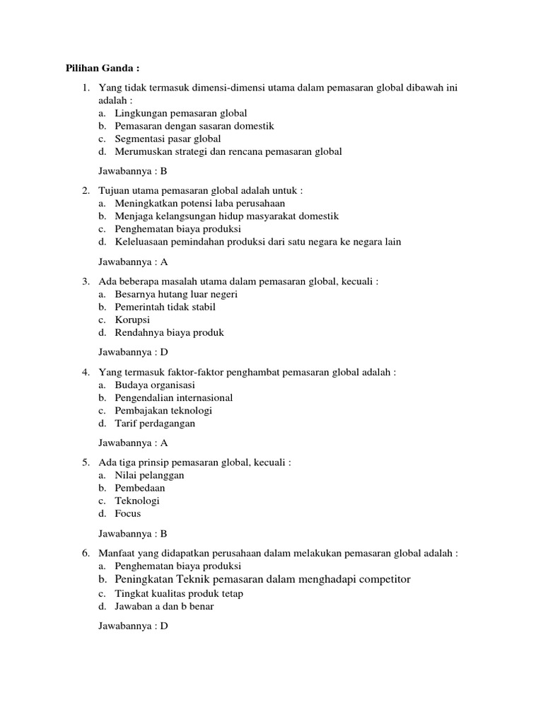Contoh Soal Pilihan Ganda Strategi Pemasaran Contoh Soal 