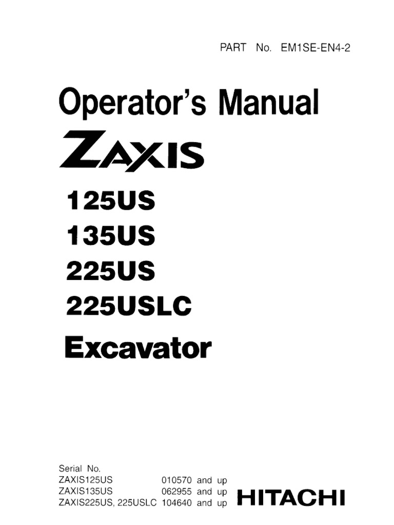 Hitachi Zaxis 225us 225uslc Excavator Operator S Manual Sn 104640 And Up Pdf Machines Air Conditioning