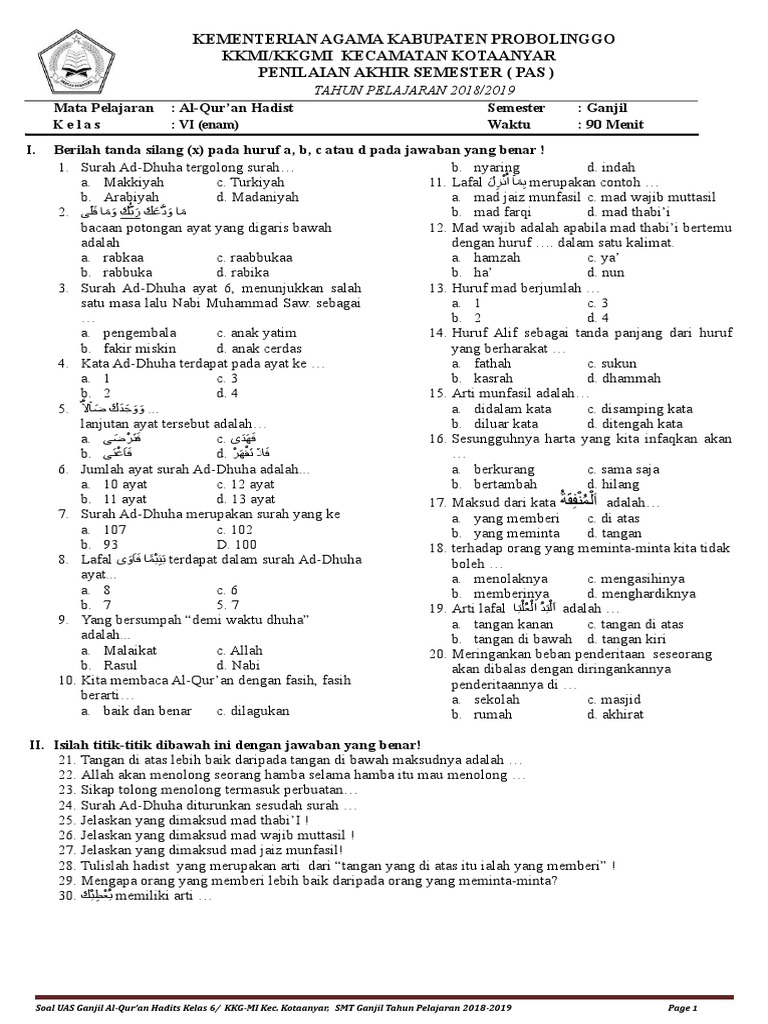 21++ Contoh soal al quran hadis kelas 9 semester ganjil tahun 2012 ideas in 2021 