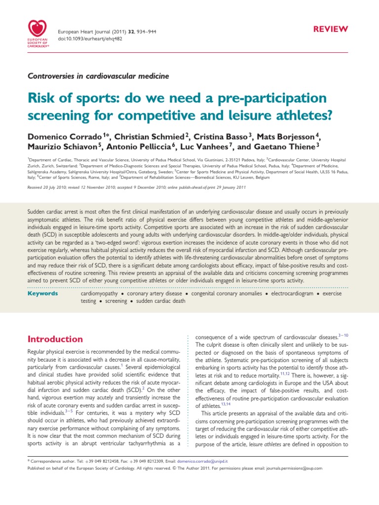 Risk of Sports: Do We Need A Pre-Participation Screening For ...