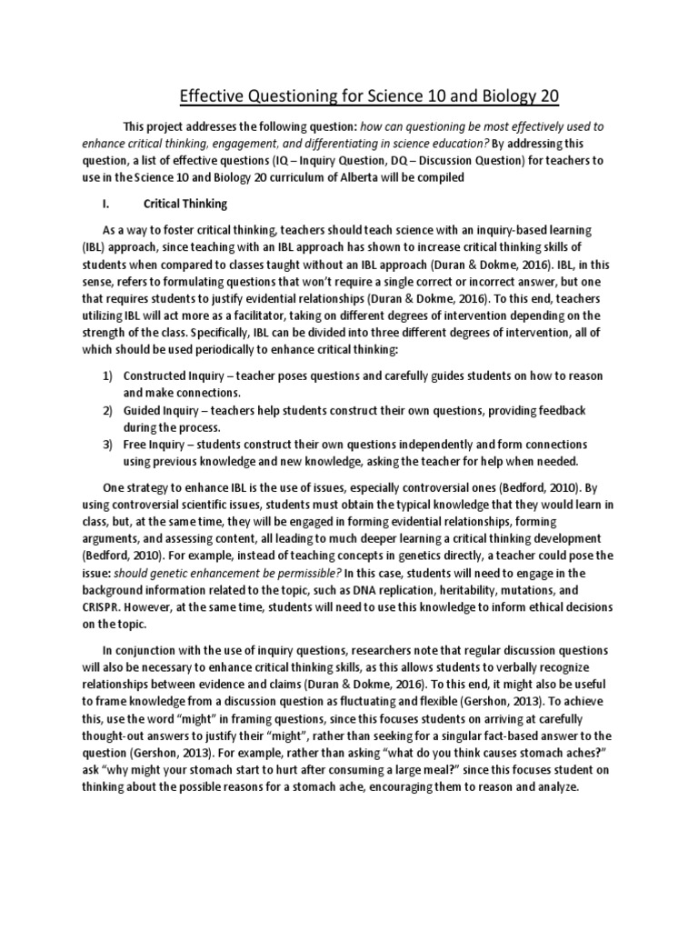 Effective Questioning in Science Education | PDF | Critical Thinking ...