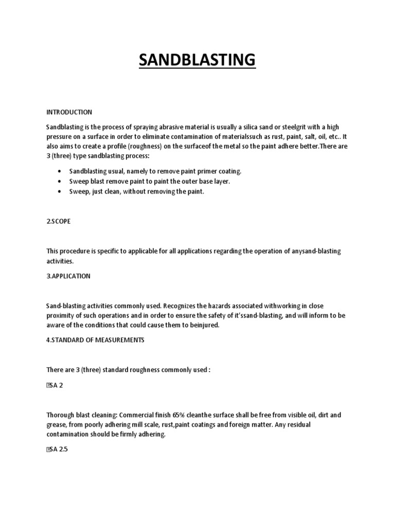 Sandblasting Procedure Chemistry Industrial Processes Free 30day Trial Scribd