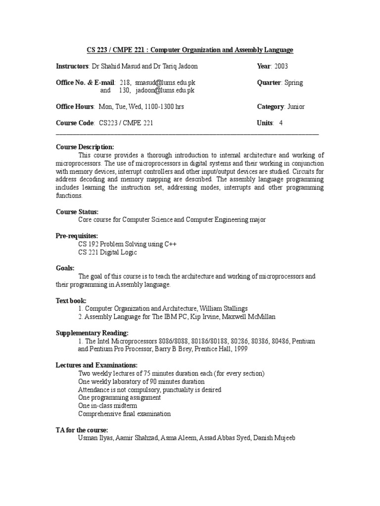 CS 223/CMPE 221: Microprocessor Course | PDF | Central Processing Unit ...
