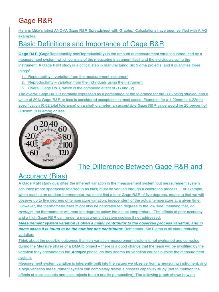 MSA Gage R&R PDF Accuracy And Precision Statistics