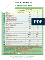 Service Season: Camp-Price List - 2019