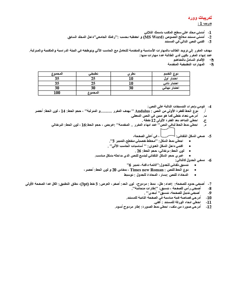 تمارين عملي اوفيس