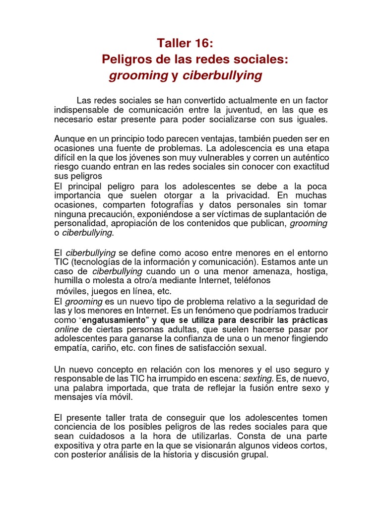 Peligros de Redes Sociales en Adolescentes | PDF | Acoso cibernético ...