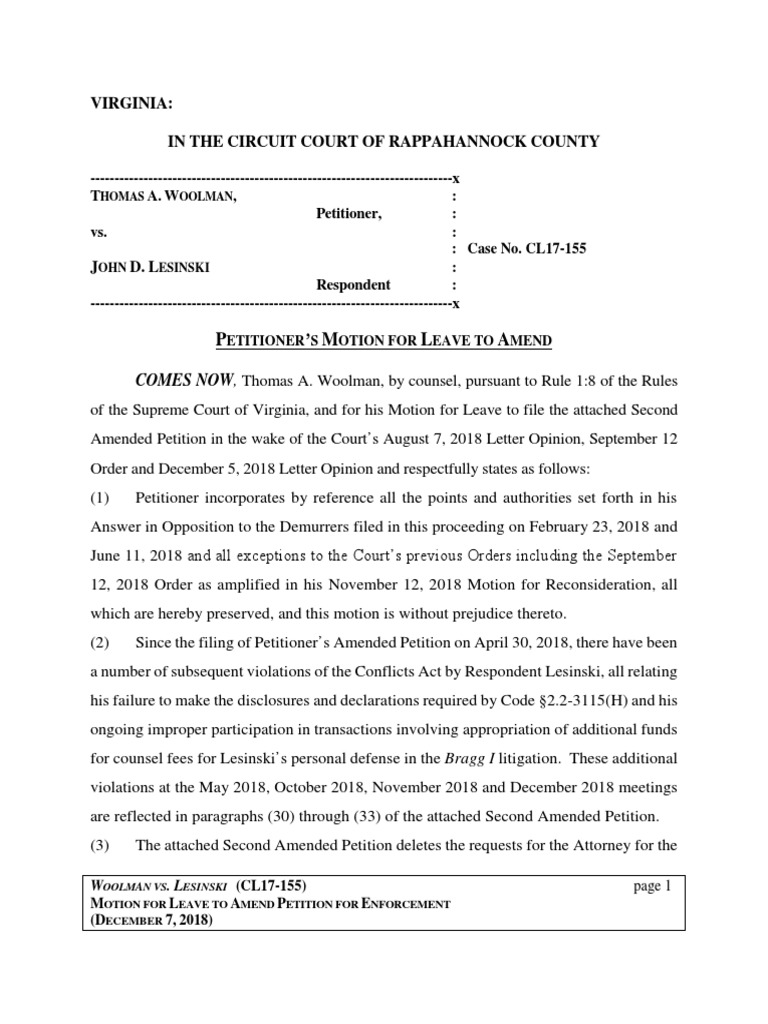 Motion For Leave To Amend Petition For Enforcement 120712 | PDF ...