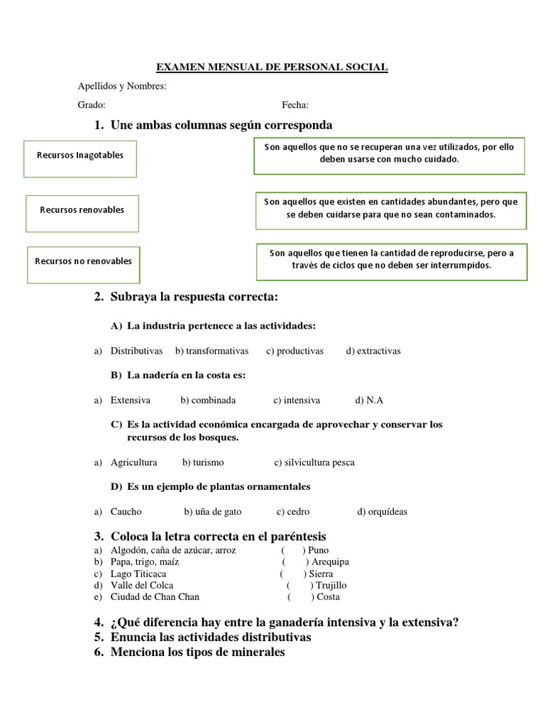 Examen Mensual de Personal Social | PDF | Perú | Minería