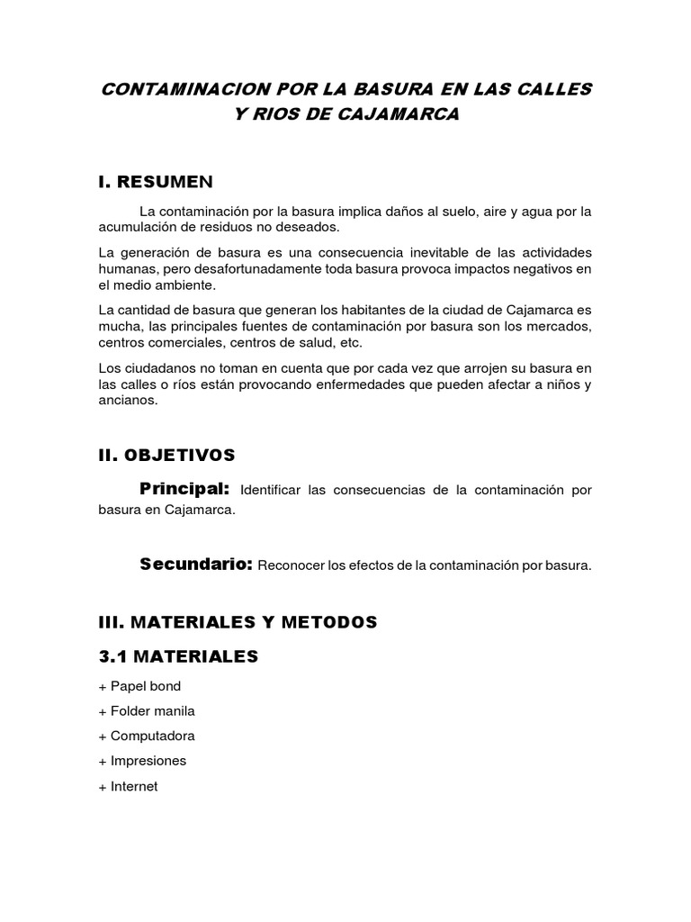 Contaminación por Basura en Cajamarca | PDF | Residuos | Contaminación