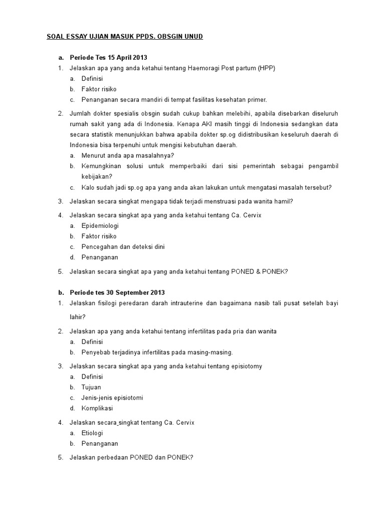 Soal Essay Ujian Masuk Ppds 2