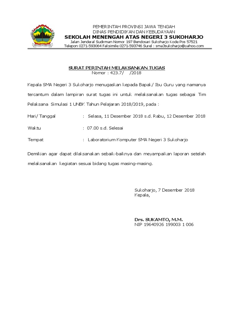 Surat Tugas Simulasi Unbk 1 Revisi