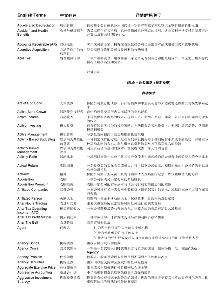 CFA核心词汇（金融中英文词典精要版) | PDF